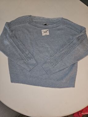 Light Blue Lace-Sleeve Women's Sweater - Soft Knit